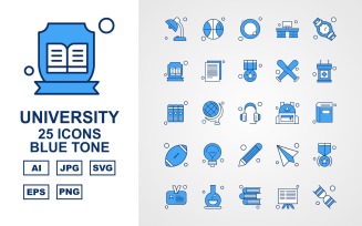 25 Premium University Blue Tone Icon Set