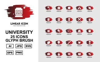 25 Premium University Glyph Brush Icon Set