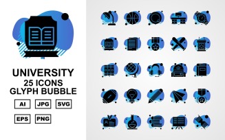 25 Premium University Glyph Bubble Icon Set