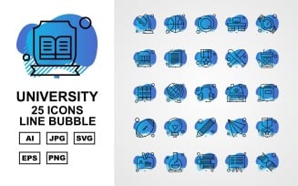 25 Premium University Line Bubble Icon Set