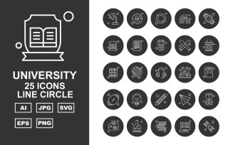 25 Premium University Line Circle Icon Set