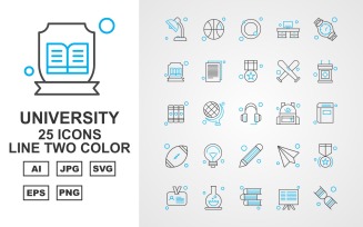 25 Premium University Line Two Color Icon Set