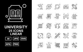 25 Premium University Linear Icon Set