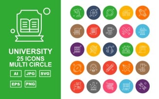 25 Premium University Multi Circle Icon Set