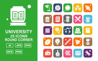 25 Premium University Round Corner Icon Set