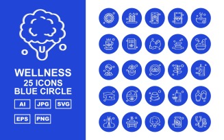 25 Premium Wellness Blue Circle Icon Set