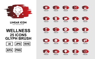 25 Premium Wellness Glyph Brush Icon Set