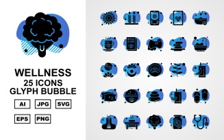 25 Premium Wellness Glyph Bubble Icon Set