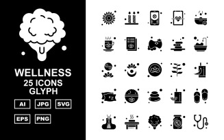25 Premium Wellness Glyph Icon Set