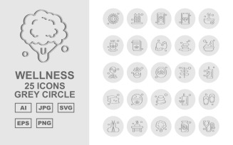 25 Premium Wellness Grey Circle Icon Set
