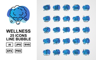 25 Premium Wellness Line Bubble Icon Set