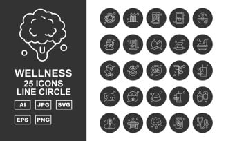 25 Premium Wellness Line Circle Icon Set