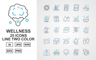25 Premium Wellness Line Two Color Icon Set