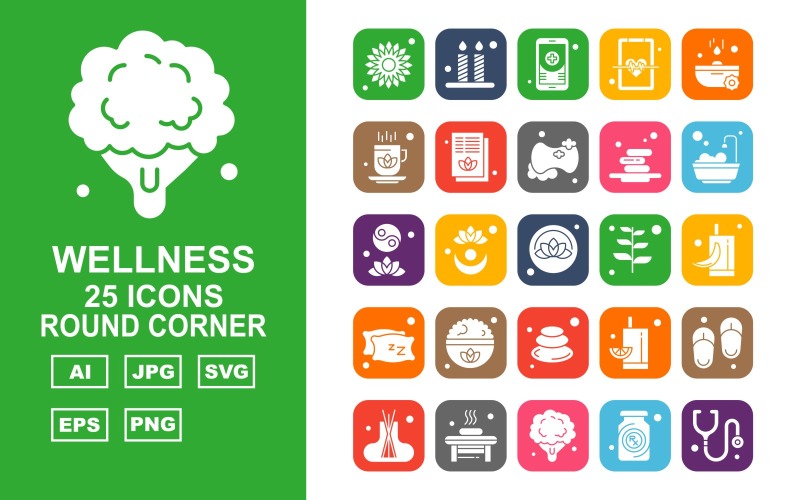 25 Premium Wellness Round Corner Icon Set