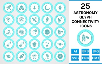 25 Astronomy Glyph Connectivity Icon Set