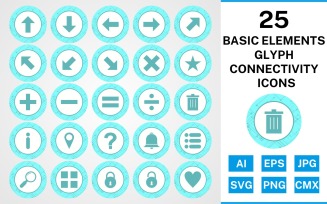 25 Basic Elements Glyph Connectivity Icon Set