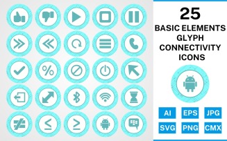 25 Basic Elements Glyph Connectivity Icon Set