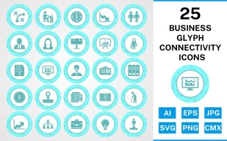 25 Business Glyph Connectivity Icon Set