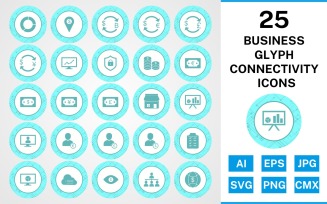 25 Business Glyph Connectivity Icon Set
