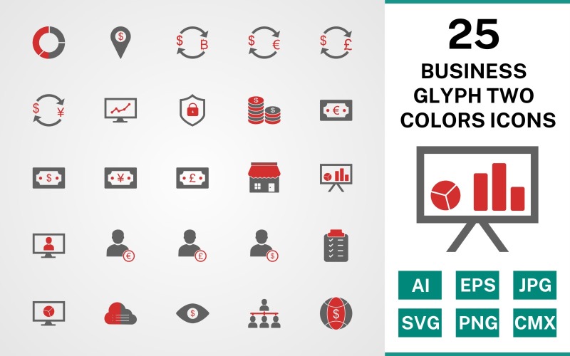 25 Business Glyph Two Colors Icon Set