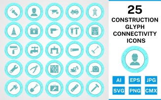 25 Construction Glyph Connectivity Icon Set