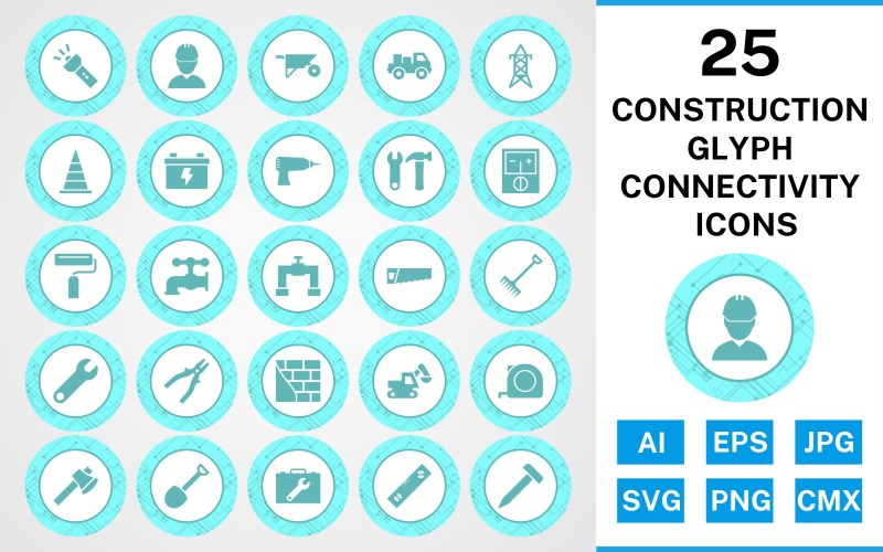 25 Construction Glyph Connectivity Icon Set