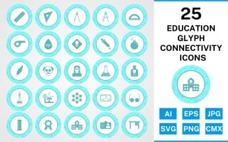 25 Education Glyph Connectivity Icon Set