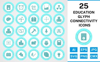 25 Education Glyph Connectivity Icon Set