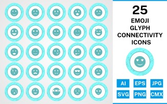 25 Emoji Glyph Connectivity Icon Set