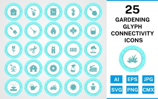 25 Gardening Glyph Connectivity Icon Set