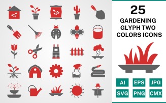 25 Gardening Glyph Two Colors Icon Set