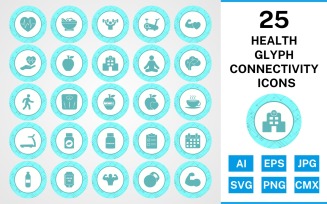 25 Health Glyph Connectivity Icon Set
