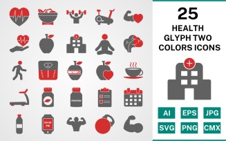 25 Health Glyph Two Colors Icon Set