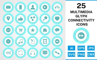25 Multimedia Glyph Connectivity Icon Set