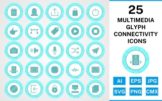 25 Multimedia Glyph Connectivity Icon Set