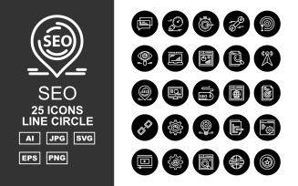 25 Premium SEO III Line Circle Pack Icon Set