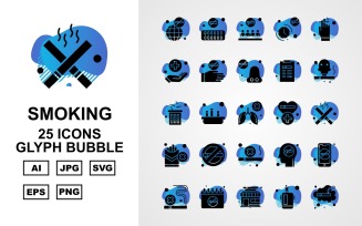25 Premium Smoking Glyph Bubble Pack Icon Set