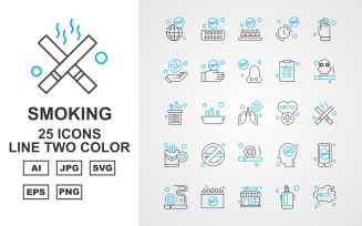 25 Premium Smoking Line Two Color Pack Icon Set