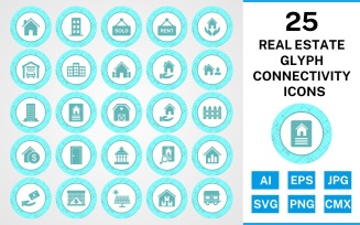 25 Real Estate Glyph Connectivity Icon Set