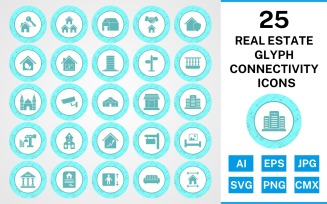 25 Real Estate Glyph Connectivity Icon Set
