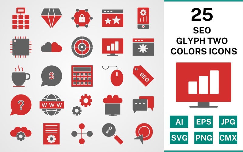 25 Seo Glyph Two Colors Icon Set