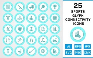 25 Sports And Games Glyph Connectivity Icon Set