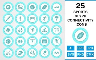 25 Sports And Games Glyph Connectivity Icon Set