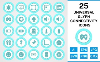 25 Universal Glyph Connectivity Icon Set
