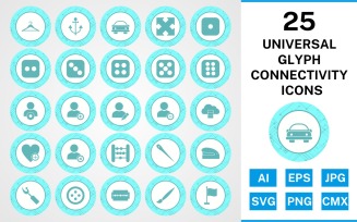 25 Universal Glyph Connectivity Icon Set