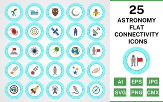 25 Astronomy Flat Connectivity Icon Set
