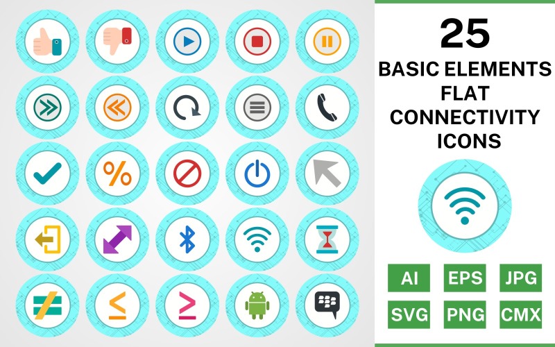 25 Basic Elements Flat Connectivity Icon Set
