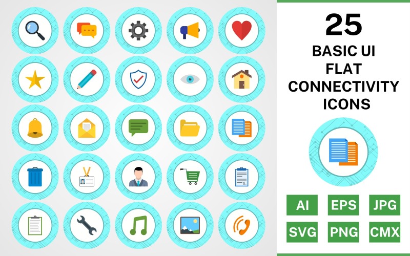 25 Basic ui Flat Connectivity Icon Set