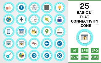 25 Basic ui Flat Connectivity Icon Set