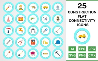 25 Construction Flat Connectivity Icon Set